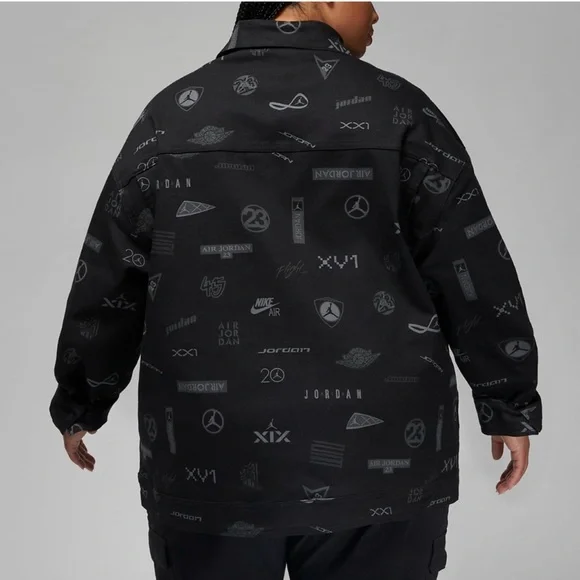 NWT Jordan Nike Heritage Black Icon Printed Cotton Twill Trucker Jacket - Picture 3 of 8
